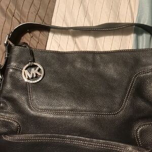 Michael Kors Black Leather Tote with Silver Charm